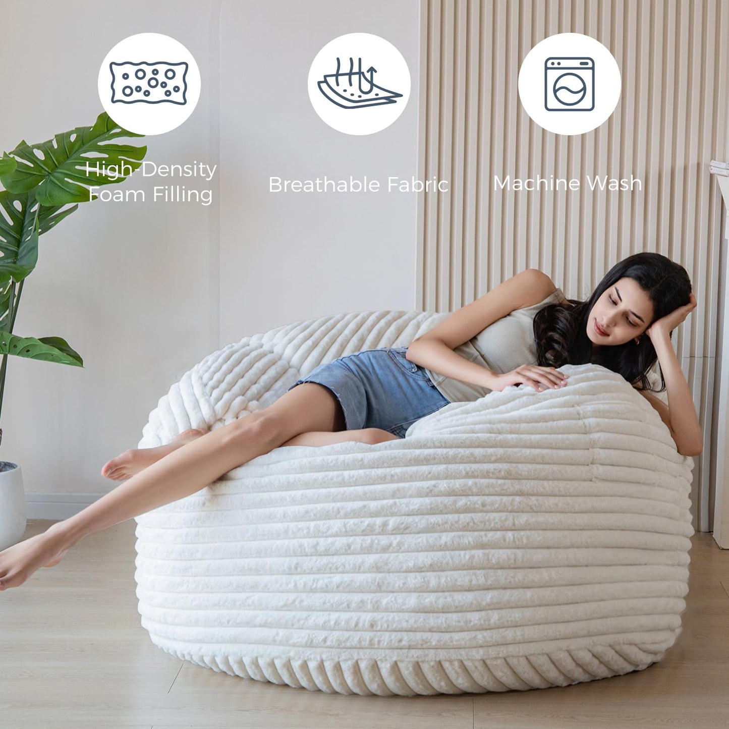 Giant Bean Bag Chair Bed for Adults, Convertible Beanbag Folds from Lazy Chair to Floor Mattress Bed, Large Floor Sofa Couch, Big Sofa Bed, High-Density Foam Filling, Machine Washable Cover