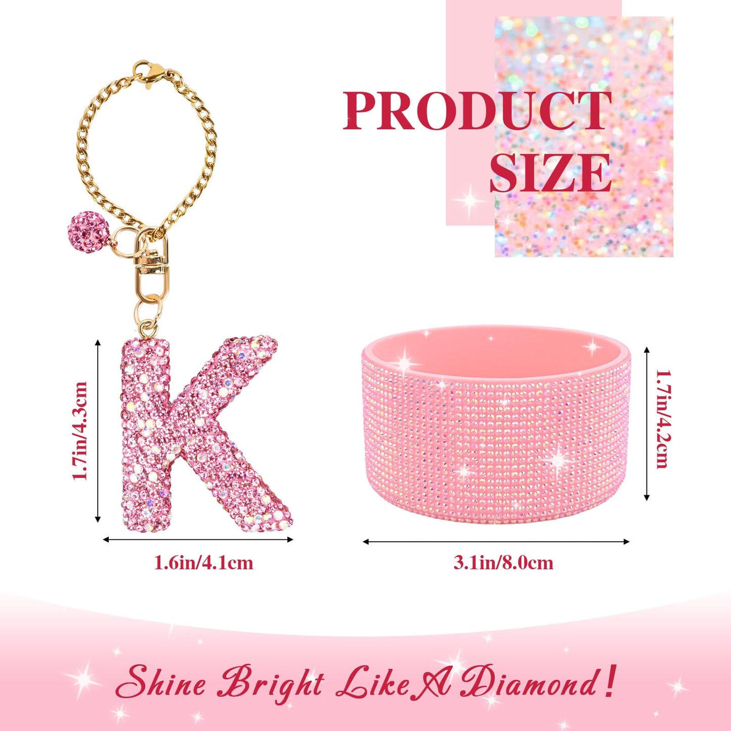 Pink Accessories Set for Stanley Cup 30Oz 40Oz, Bling Letter Charms, Diamond Straw Cover, Glitter Silicone Boot, Personalized Sticker, Bow Straw Topper for Stanley Cup Accessories