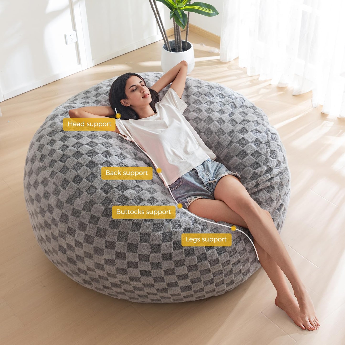 Giant Bean Bag Chair Bed for Adults, Convertible Beanbag Folds from Lazy Chair to Floor Mattress Bed, Large Floor Sofa Couch, Big Sofa Bed, High-Density Foam Filling, Machine Washable Cover