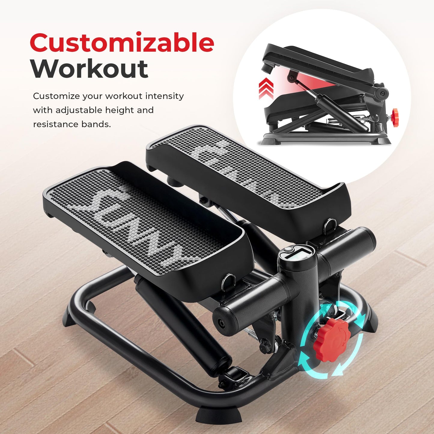 Exercise Low-Impact Stair Step Cardio Equipment with Resistance Bands, Digital Monitor, Up Down Pink - P2000