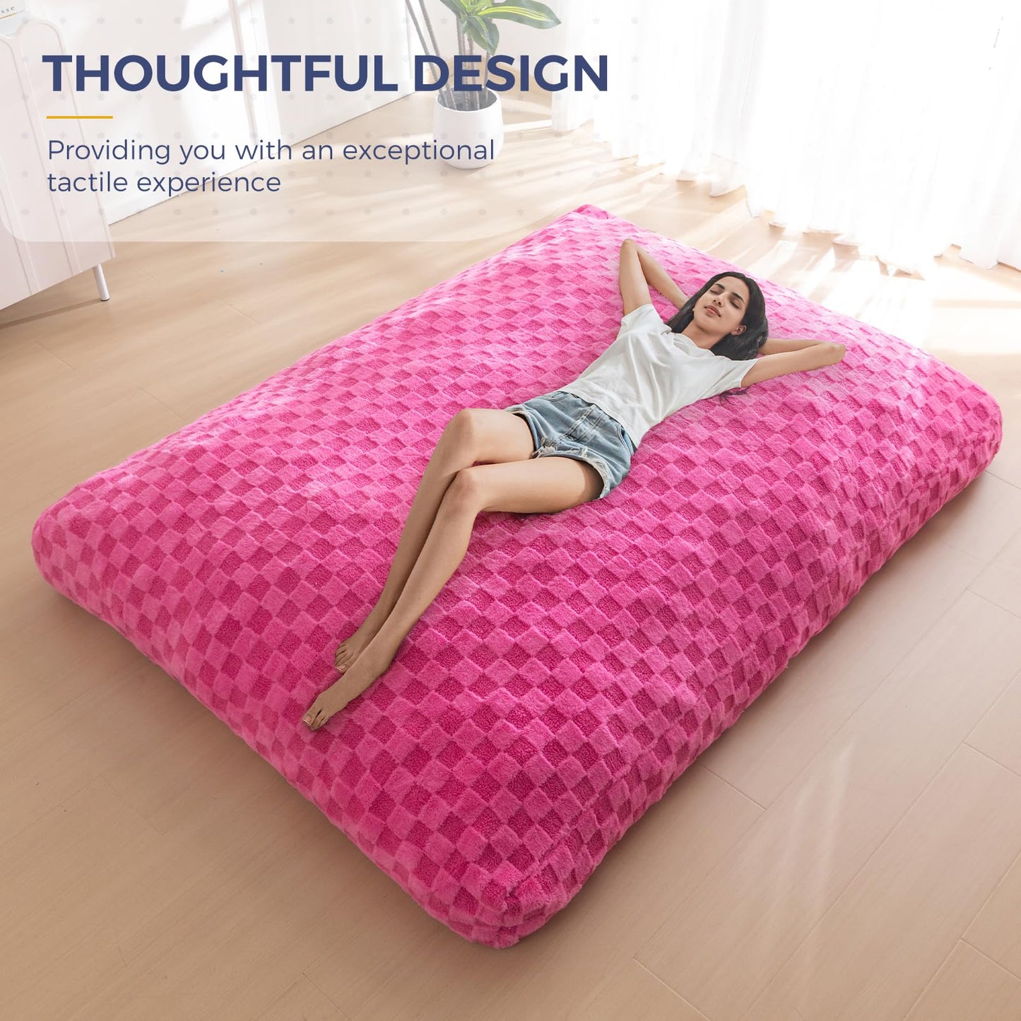 Giant Bean Bag Chair Bed for Adults, Convertible Beanbag Folds from Lazy Chair to Floor Mattress Bed, Large Floor Sofa Couch, Big Sofa Bed, High-Density Foam Filling, Machine Washable Cover