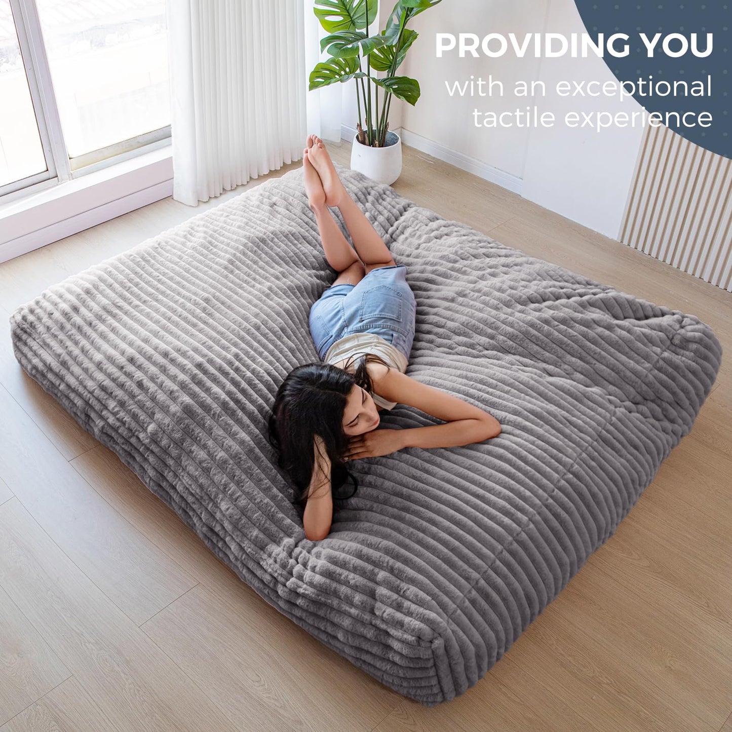 Giant Bean Bag Chair Bed for Adults, Convertible Beanbag Folds from Lazy Chair to Floor Mattress Bed, Large Floor Sofa Couch, Big Sofa Bed, High-Density Foam Filling, Machine Washable Cover