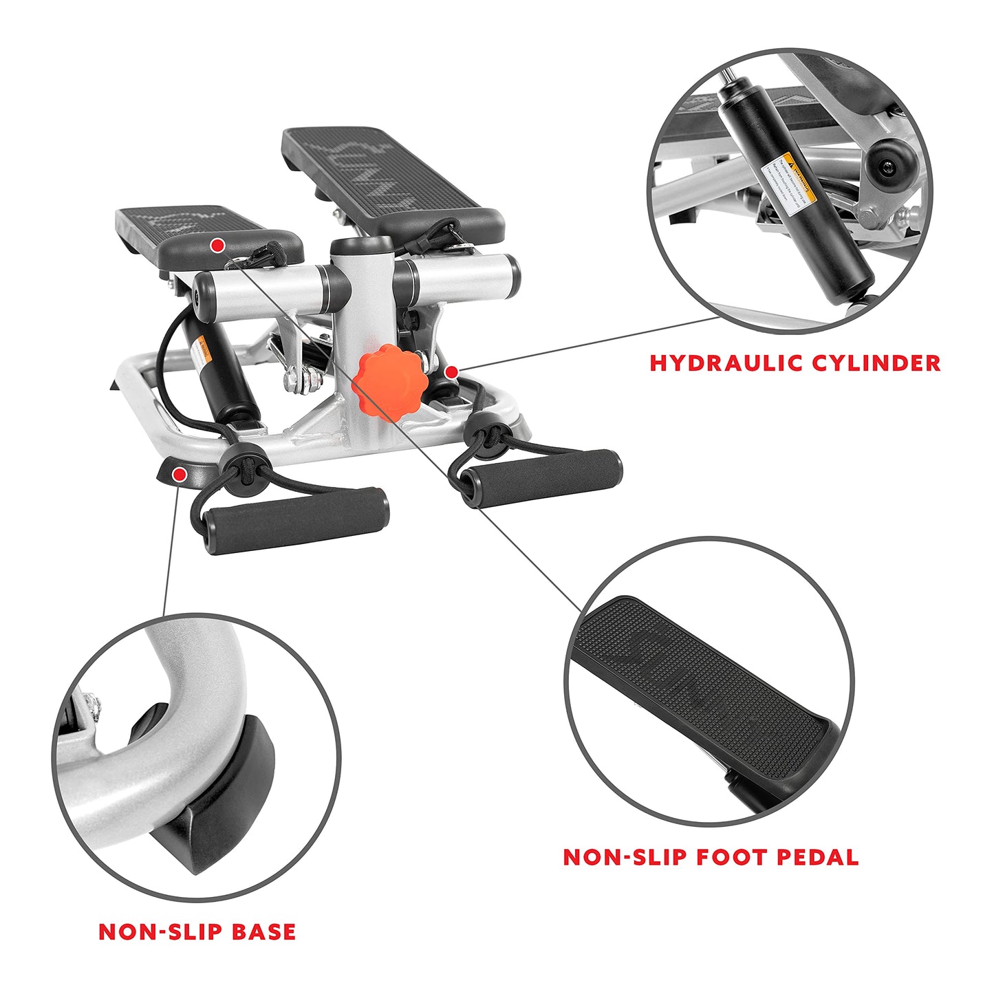 Exercise Low-Impact Stair Step Cardio Equipment with Resistance Bands, Digital Monitor, Up Down Pink - P2000