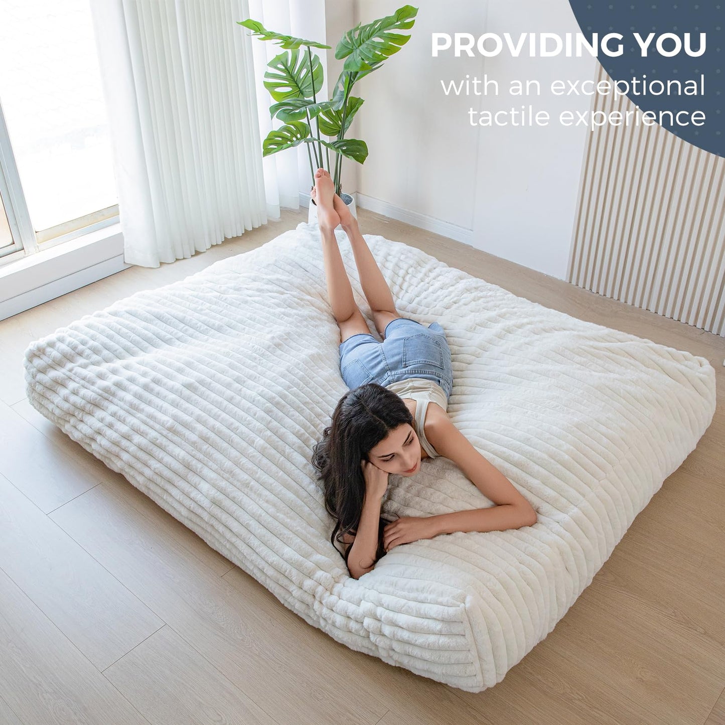 Giant Bean Bag Chair Bed for Adults, Convertible Beanbag Folds from Lazy Chair to Floor Mattress Bed, Large Floor Sofa Couch, Big Sofa Bed, High-Density Foam Filling, Machine Washable Cover