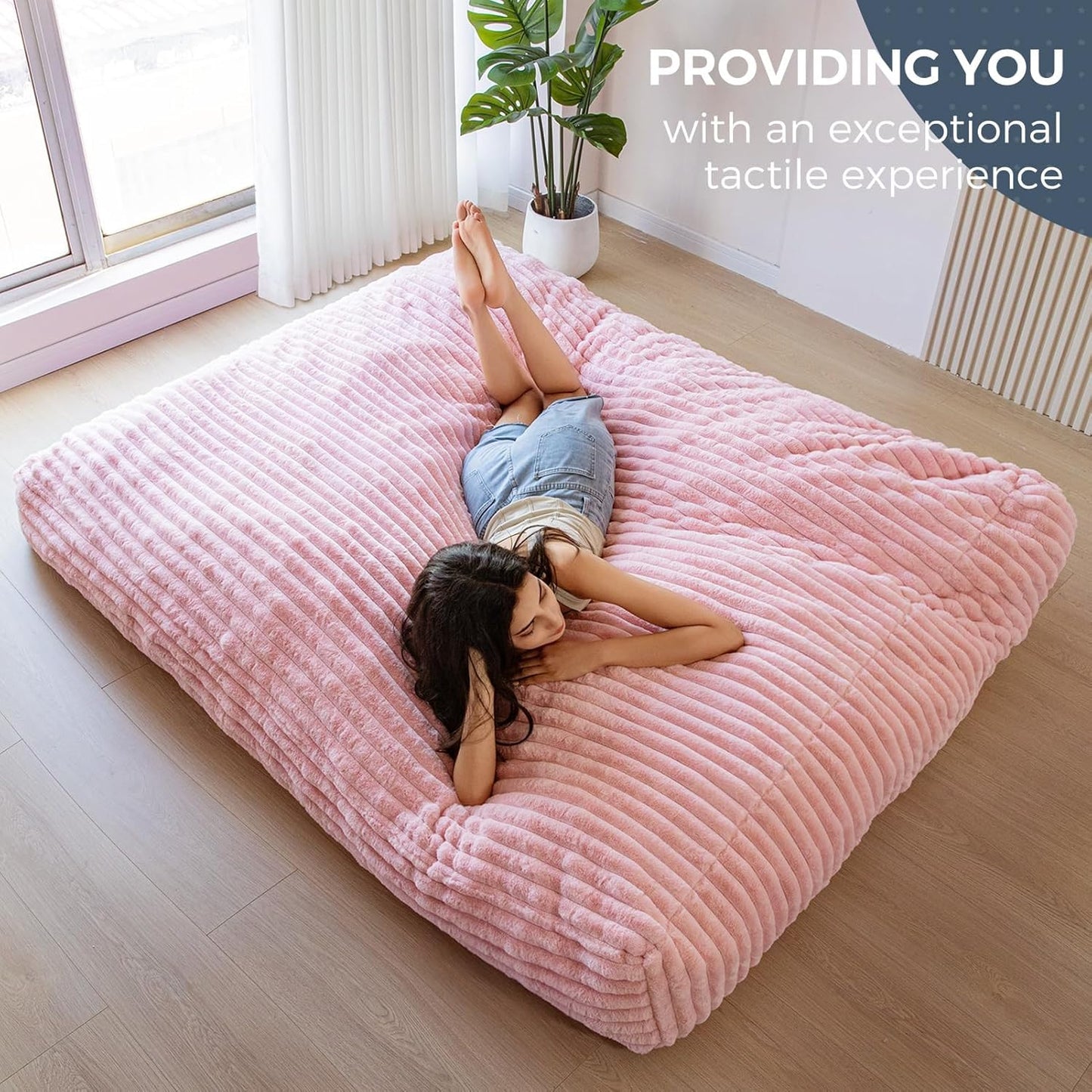 Giant Bean Bag Chair Bed for Adults, Convertible Beanbag Folds from Lazy Chair to Floor Mattress Bed, Large Floor Sofa Couch, Big Sofa Bed, High-Density Foam Filling, Machine Washable Cover