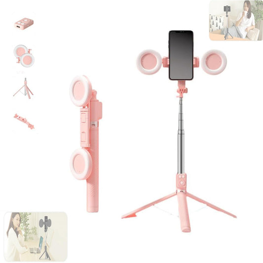 Selfie Stick, 6 in 1 Wireless Bluetooth Selfie Stick,6 in 1 Bluetooth Selfie Stick Tripod with Detachable Wireless Remote, Selfie Stick Tripod with Remote &Light (Pink, Double Fill Light)