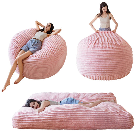 Giant Bean Bag Chair Bed for Adults, Convertible Beanbag Folds from Lazy Chair to Floor Mattress Bed, Large Floor Sofa Couch, Big Sofa Bed, High-Density Foam Filling, Machine Washable Cover