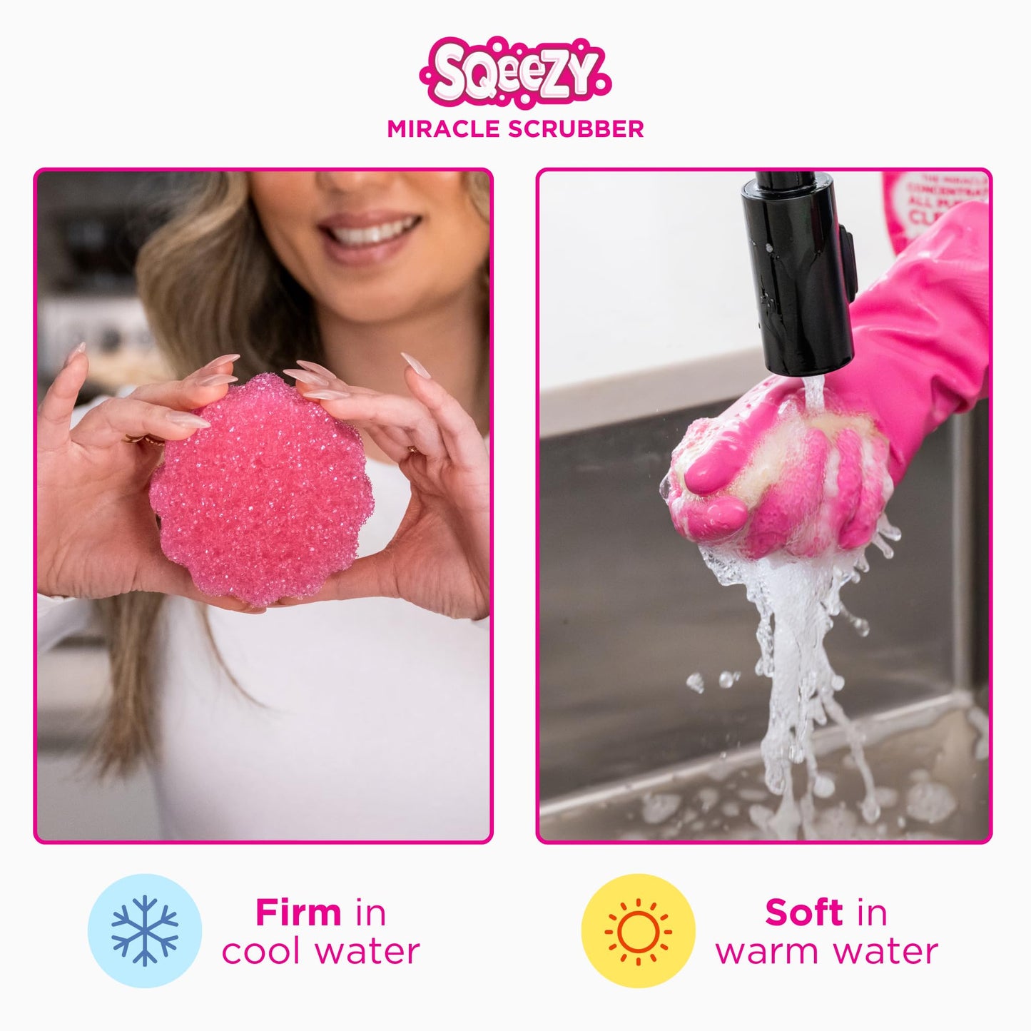 The Pink Stuff Miracle Cleaning Paste & SQeeZY Scrubber Sponge Bundle – All-Purpose, Non-Scratch Cleaner for Kitchens, Bathrooms, Walls, Floors, Pots, Grout, and More