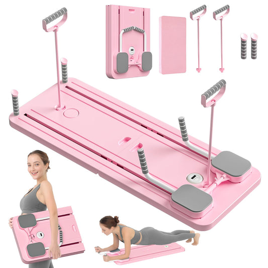 Pilates Reformer Set, Multi-Purpose Foldable Pilates Reformer Board for Home, 5 in 1 Pilates Sliding Board (Pink)