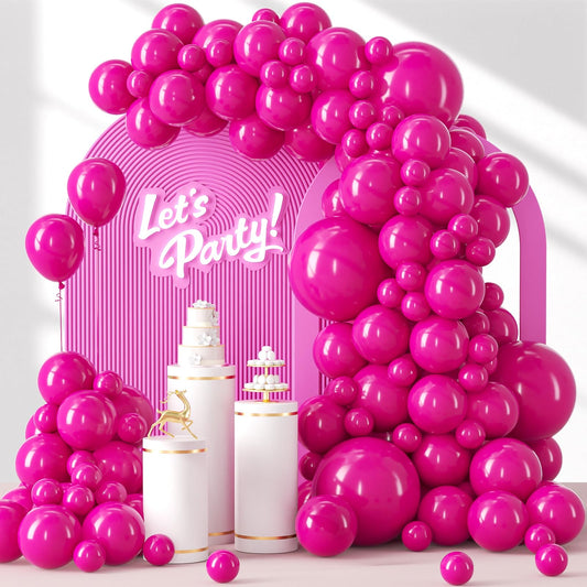 120pcs Hot Pink Balloon Arch Kit, 18 12 10 5 inch Hot Pink Latex Balloons Different Sizes Hot Pink Balloon Garland for Engagement Bridal Bachelorette Tropical Birthday Party Decorations