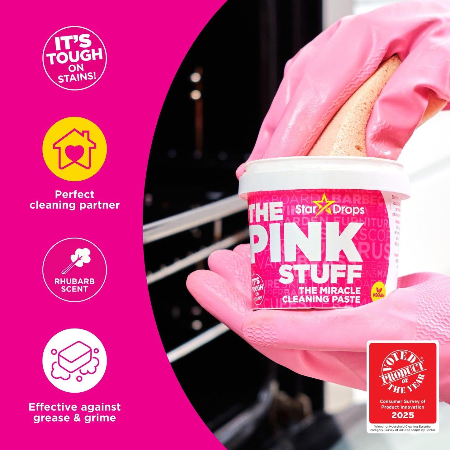 The Pink Stuff Miracle Cleaning Paste & SQeeZY Scrubber Sponge Bundle – All-Purpose, Non-Scratch Cleaner for Kitchens, Bathrooms, Walls, Floors, Pots, Grout, and More
