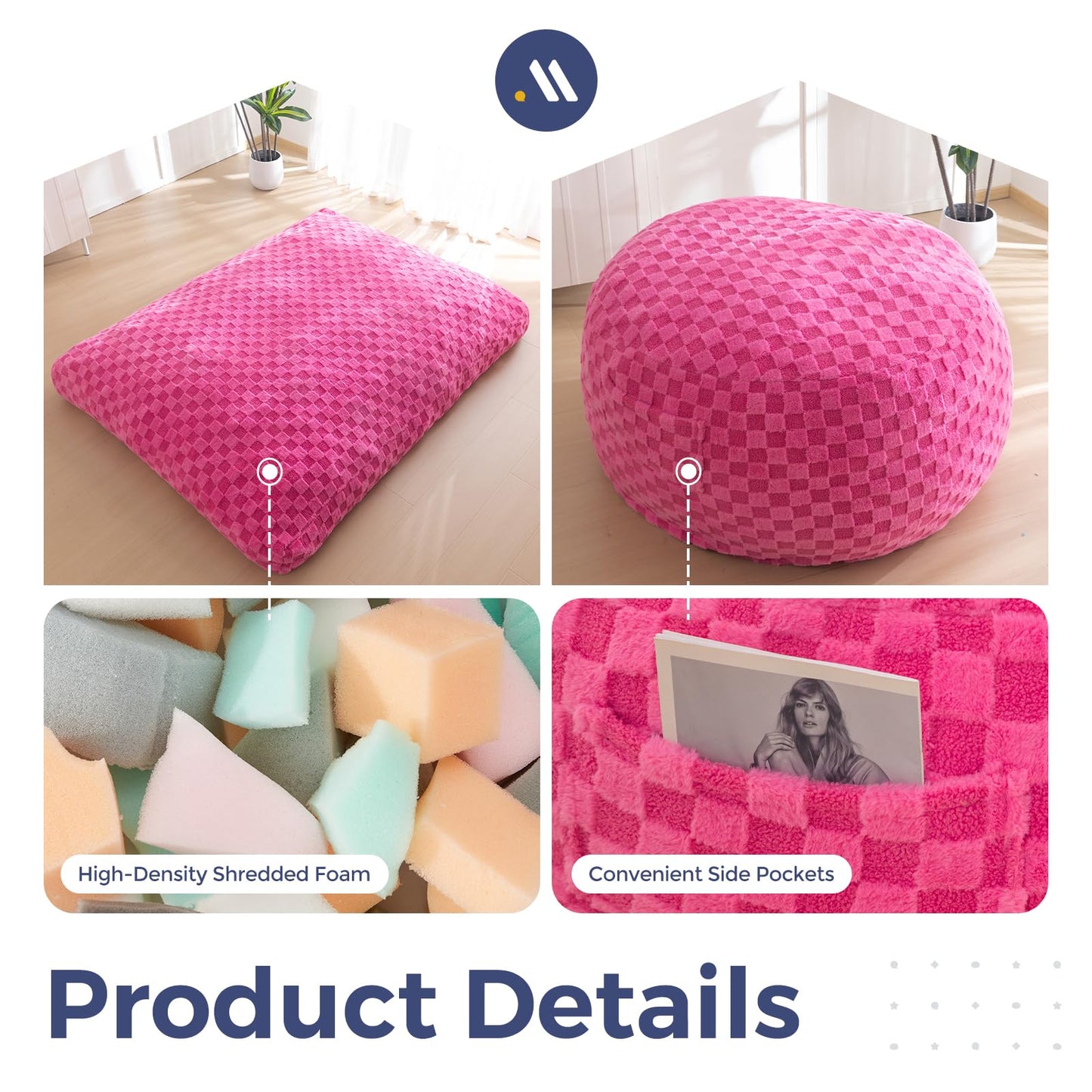 Giant Bean Bag Chair Bed for Adults, Convertible Beanbag Folds from Lazy Chair to Floor Mattress Bed, Large Floor Sofa Couch, Big Sofa Bed, High-Density Foam Filling, Machine Washable Cover