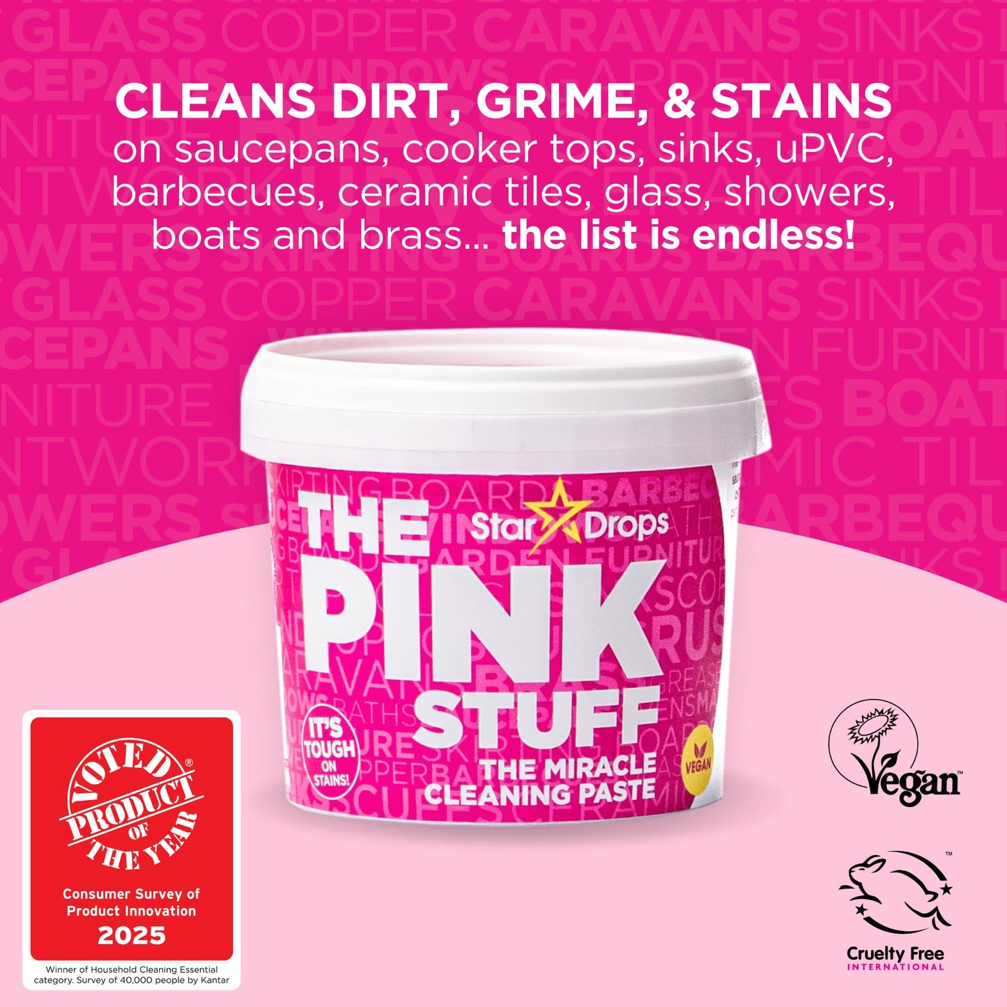 The Pink Stuff Miracle Cleaning Paste & SQeeZY Scrubber Sponge Bundle – All-Purpose, Non-Scratch Cleaner for Kitchens, Bathrooms, Walls, Floors, Pots, Grout, and More