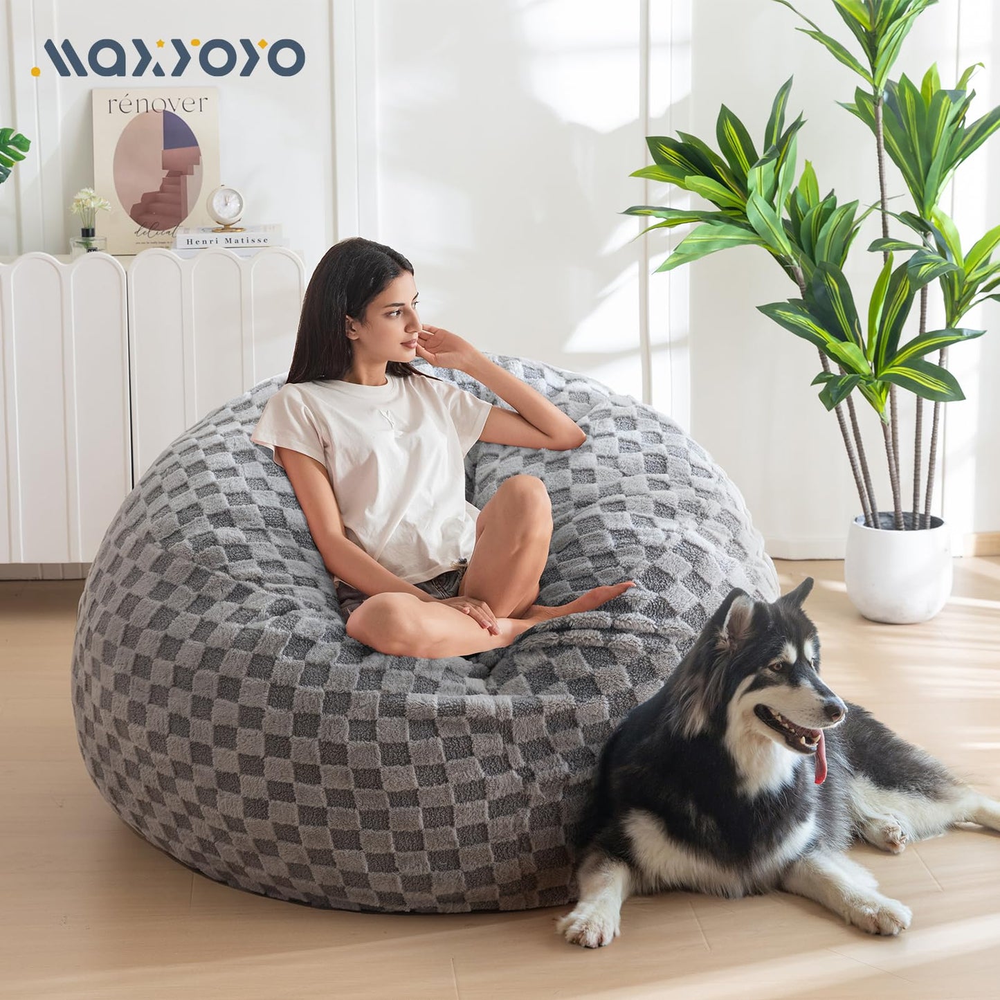Giant Bean Bag Chair Bed for Adults, Convertible Beanbag Folds from Lazy Chair to Floor Mattress Bed, Large Floor Sofa Couch, Big Sofa Bed, High-Density Foam Filling, Machine Washable Cover