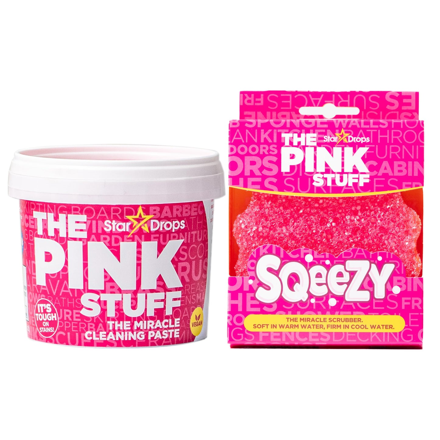 The Pink Stuff Miracle Cleaning Paste & SQeeZY Scrubber Sponge Bundle – All-Purpose, Non-Scratch Cleaner for Kitchens, Bathrooms, Walls, Floors, Pots, Grout, and More