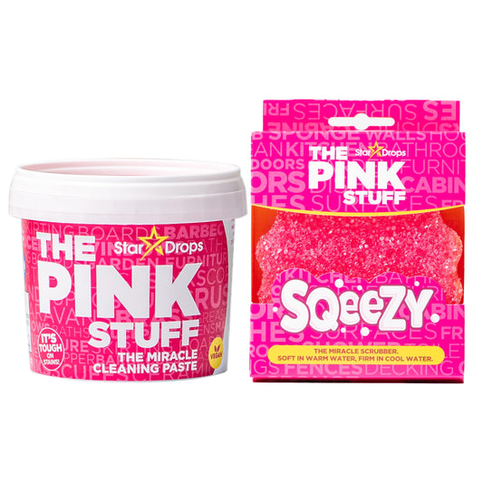 The Pink Stuff Miracle Cleaning Paste & SQeeZY Scrubber Sponge Bundle – All-Purpose, Non-Scratch Cleaner for Kitchens, Bathrooms, Walls, Floors, Pots, Grout, and More